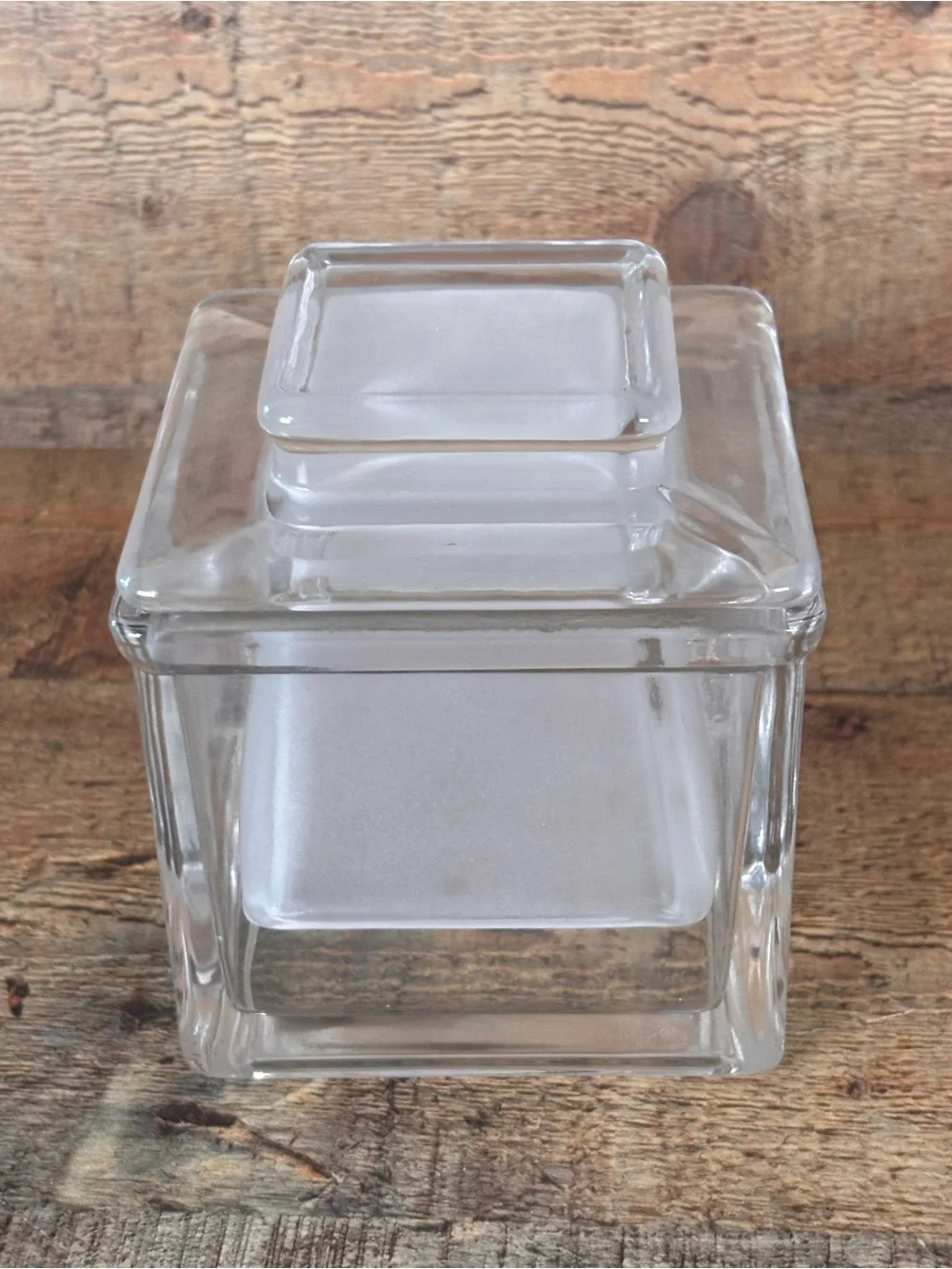 Vintage Clear Frosted Glass French Butter Bell Crock Square With Lid Dish